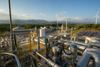 Equipamentos e sensores industriais representando soluções digitais para eficiência energética em fábricas